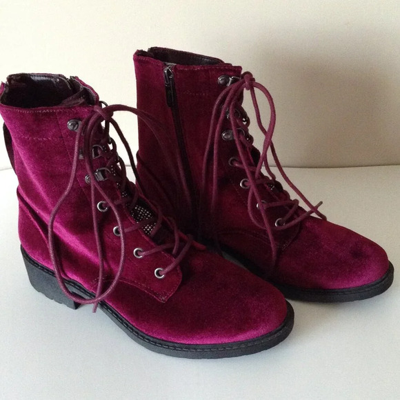 Sam Edelman Circus Women's Red Velvet Lace Up Combat Boots Size 7.5 WW - Picture 5 of 11